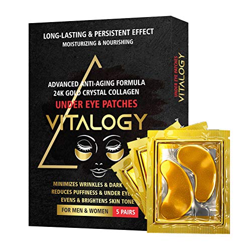 Vitalogy - תחת טלאי עיניים לעיגולים כהים וקמטים | מסכת אנטי אייג'ינג של 24 קראט, רפידות לעיניים ותיקים נפוחים | מסיכת